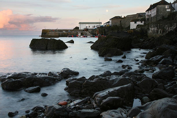 Sunset at Coverack Harbour stock photo