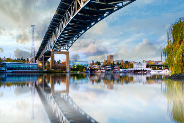 Bridge over Seattle river waterway park ,Washington, USA,