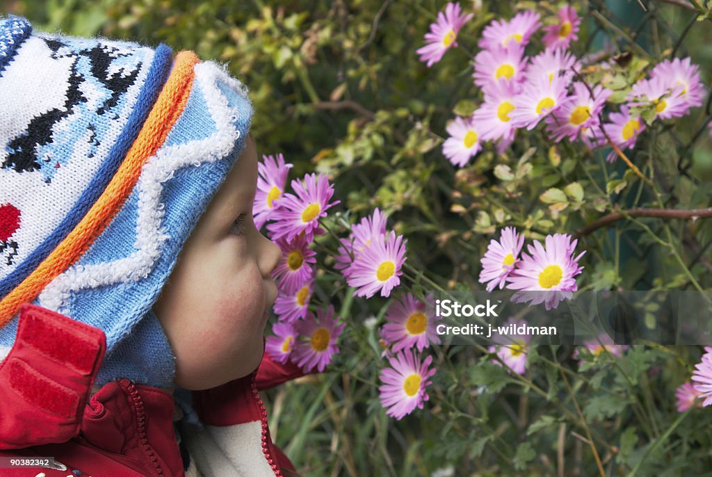 Niño y flores - Foto de stock de Aire libre libre de derechos