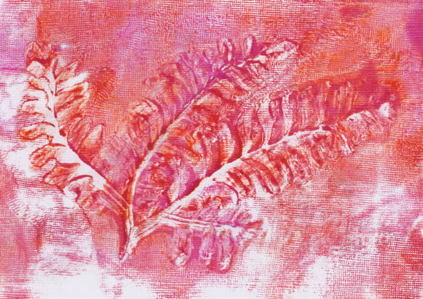 illustrazioni stock, clip art, cartoni animati e icone di tendenza di stampa rosa di foglie vegetali sfondo multimediale - backgrounds etching yellow paper