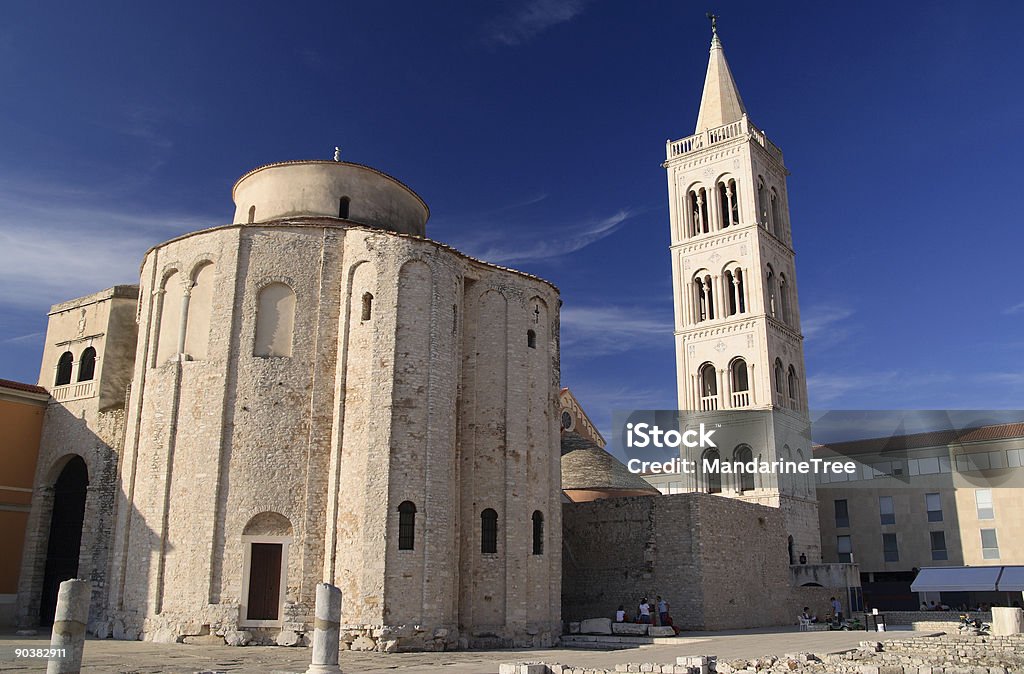 View from square, of St Donat church, Zadar, Croatia Church of St. Donat, 9th century, Byzantine Architecture, town of Zadar, Croatia, Adriatic Sea. Adriatic Sea Stock Photo