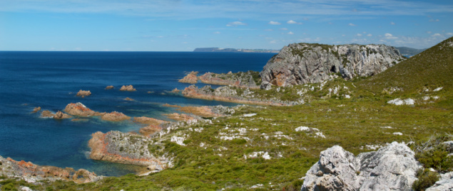 Rocky terrain along the coast of Nova Scotia, on the outskirts of Peggy's Cove.