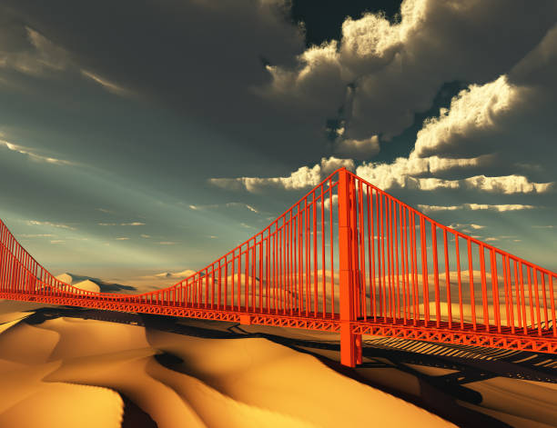 golden gate-brücke in einsame zukunft - golden gate bridge bridge weather california stock-fotos und bilder