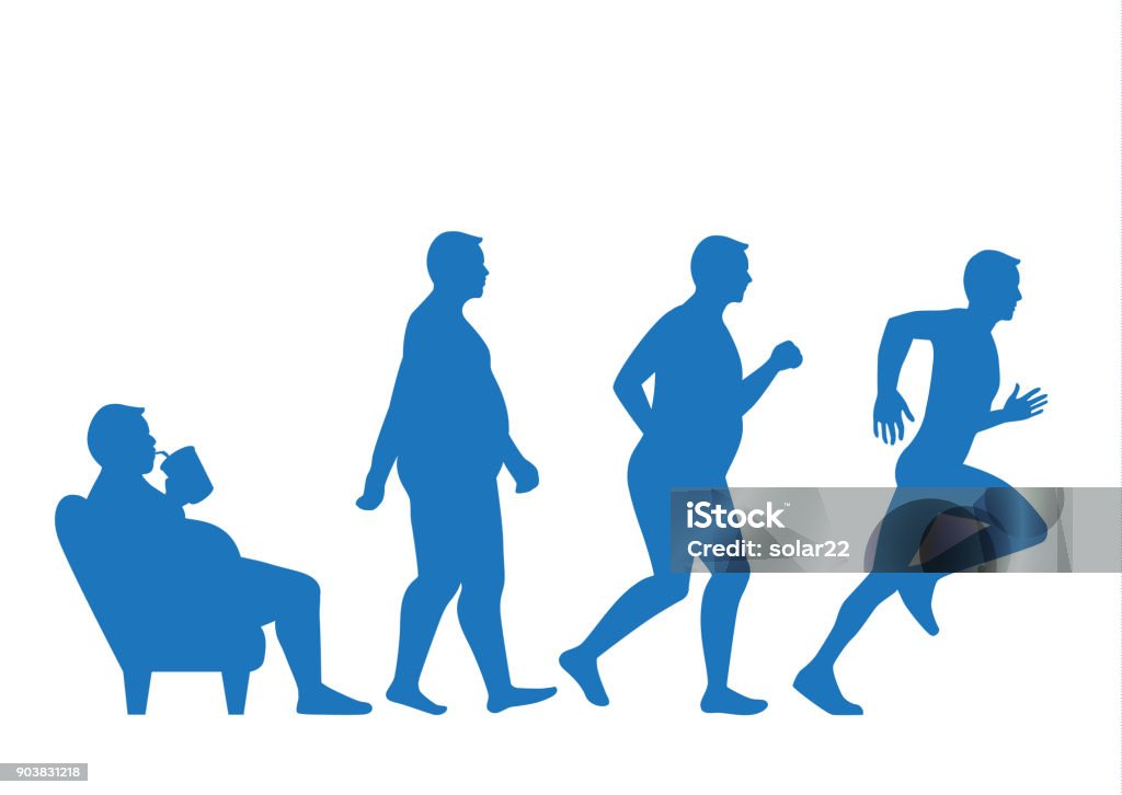 Fat man get out of sofa and change to slim shape with run. Fat man get out of sofa and change his body to slim shape in 4 step with run. This illustraion about exercise concept. Sofa stock vector
