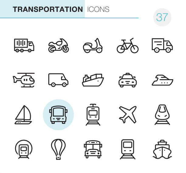 вид транспорта - иконки pixel perfect - public transportation isolated mode of transport land vehicle stock illustrations