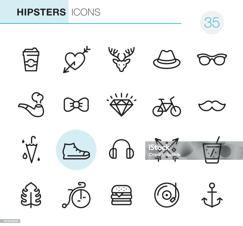 Hipsters - Pixel Perfect icons 20 Outline Style - Black line - Pixel Perfect icons / Set #35 Headphones stock vector