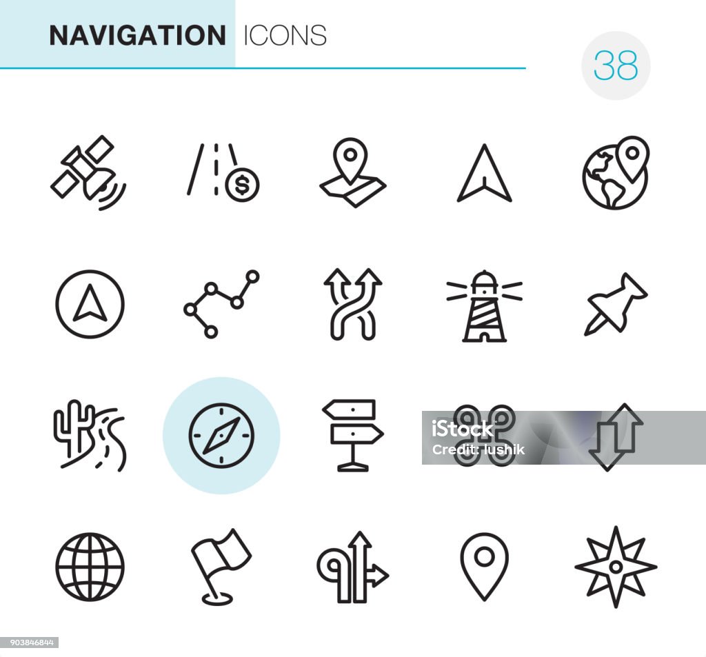 Navigation - Pixel Perfect icons 20 Outline Style - Black line - Pixel Perfect Navigation icons / Set #38 / Icon Symbol stock vector