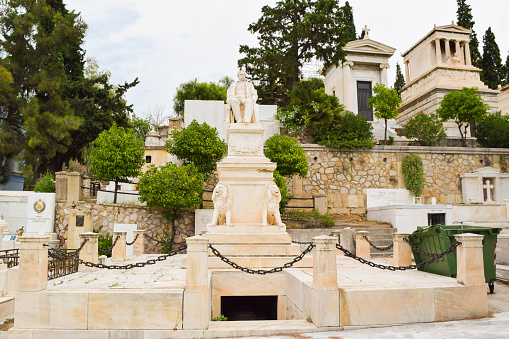 Athens, Greece - July 16, 2017: First Cemetery of Athens. Grave of George M. Averoff, Greek businessman and philanthropist.