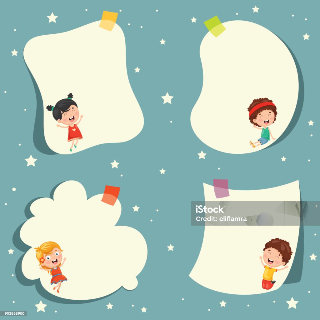 Cute Cartoon Kids And Empty Template Design Stock Illustration