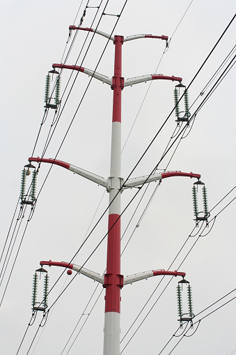 Red and white hydro tower detail