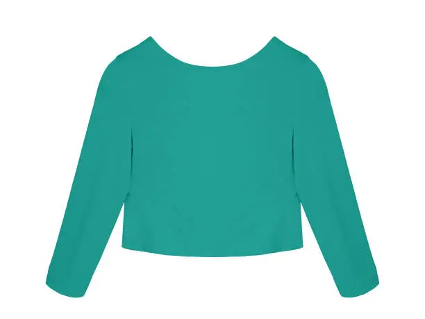 Sea color turquoise short blank blouse sweater with long sleeves isolated white