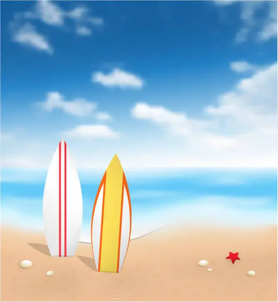 Vector illustration of Surfboards on the beach