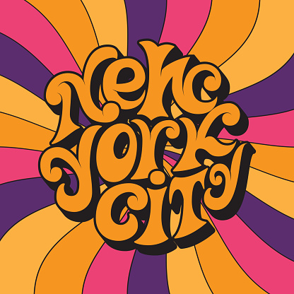 New York city.Classic psychedelic 60s and 70s lettering.Retro design on a unisex t-shirt,poster,card.