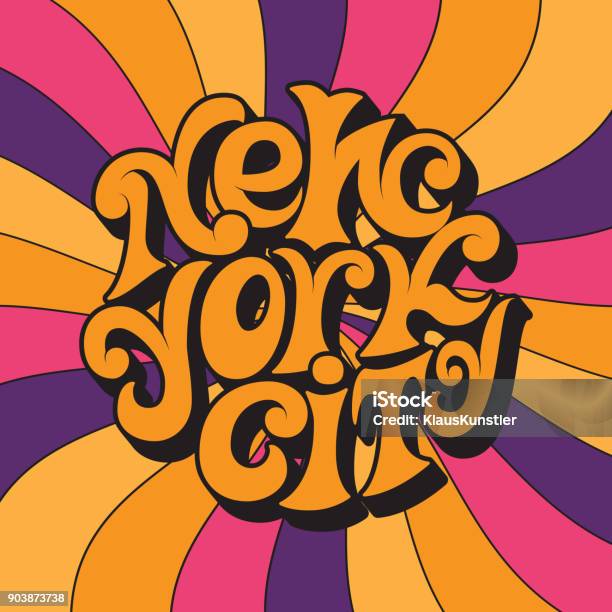 New York Cityclassic Psychedelic 60s And 70s Lettering Stock Illustration - Download Image Now