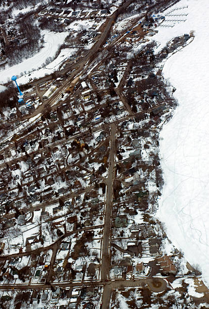 istock Aerial - Community with Lake and Water Tower 90387771