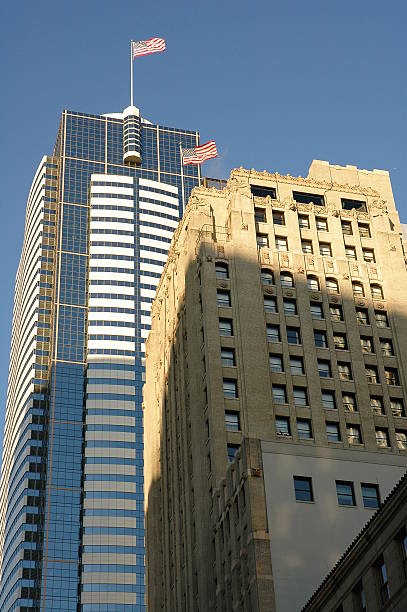 istock Patriotic Flags Fly High on Buildings 90388190