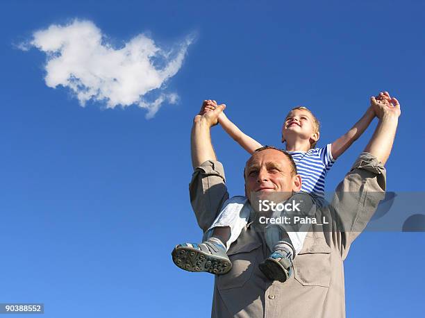 Grandfather And Grandson With Cloud Stock Photo - Download Image Now - Beneficiary, Child, Family