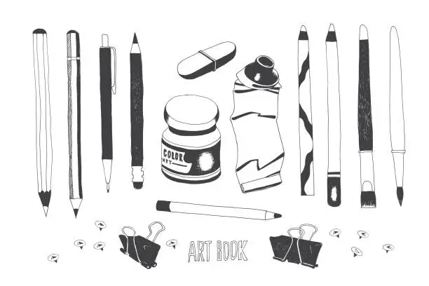 Vector illustration of Hand drawn art tools