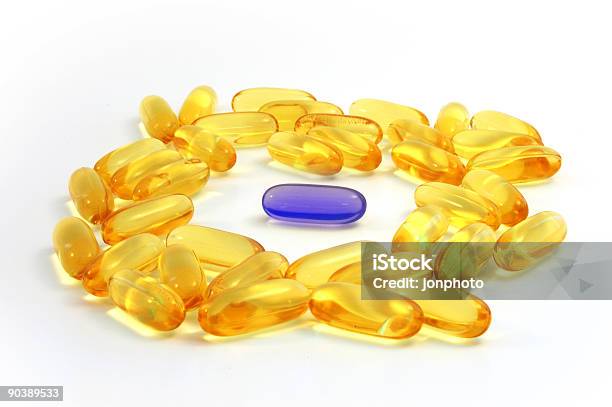 Evening Primrose Oil Pills Stock Photo - Download Image Now - Blue, Cold And Flu, Color Image