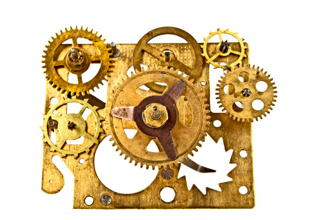 istock Old clock mechanism with gears isolated on white background, close up 903896118
