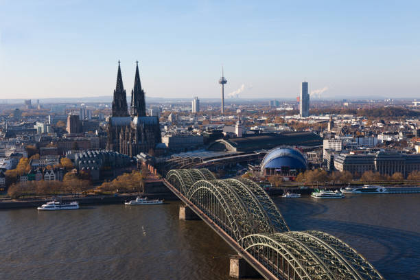 istock Cologne with cathedral and Rhine from above 903899738