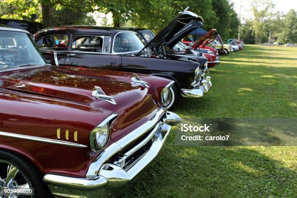 Classic Cars On Display In Indiana Park Stock Photo - Download Image Now - Exhibition, Showing, Vintage Car