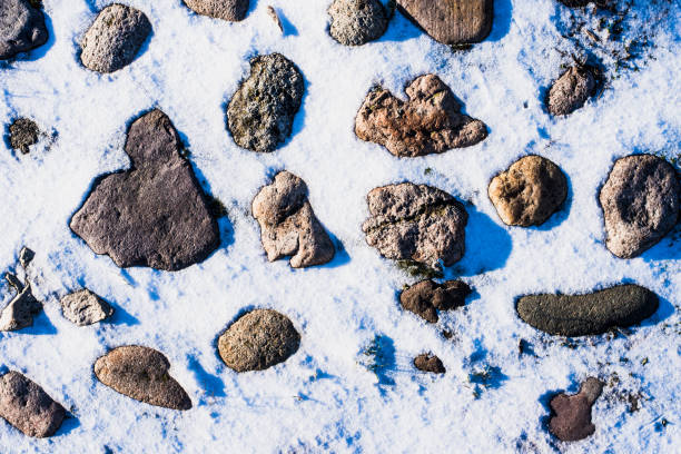 istock Stones covered with snow - winter beautiful background 903903678
