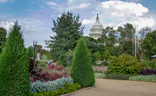 View of the West Facade of the U.S. Capitol from the U.S. Botanical Garden in Washington, DC