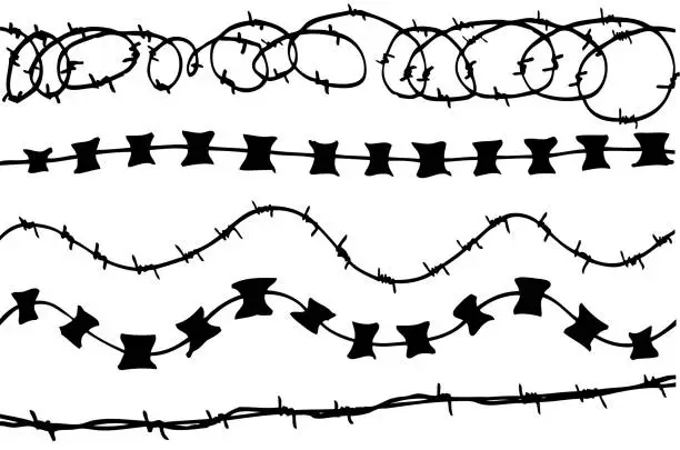 Vector illustration of Hand Draw sketch of various seamless Barbed Wire isolated on white