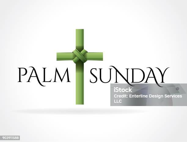 Christian Palm Sunday Cross Theme Illustration Stock Illustration - Download Image Now - Palm Sunday, Branch - Plant Part, Catholicism