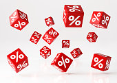 Sale Concept - Red Cubes With Percentage Symbols Are Falling Over White Background