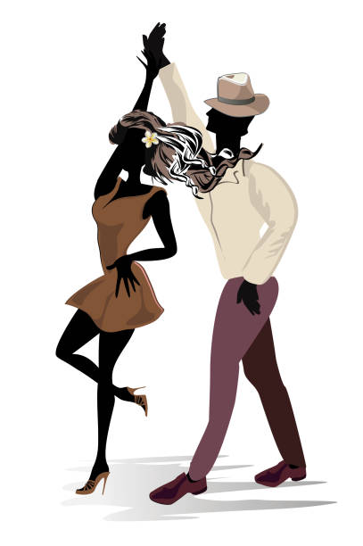 Romantic couple in passionate Latin American dances. Romantic couple in passionate Latin American dances. Salsa festival. reggaeton dance stock illustrations