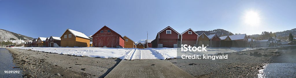 Panorama de hangars à bateaux - Photo de Abri de plage libre de droits