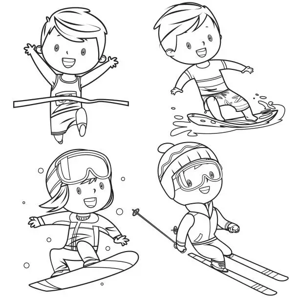 Vector illustration of Kids sports characters drawing