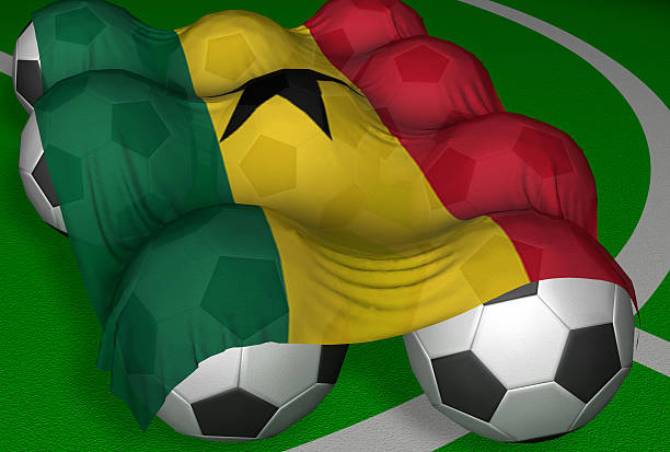 istock 3D-rendering Ghana flag and soccer-balls 90392610
