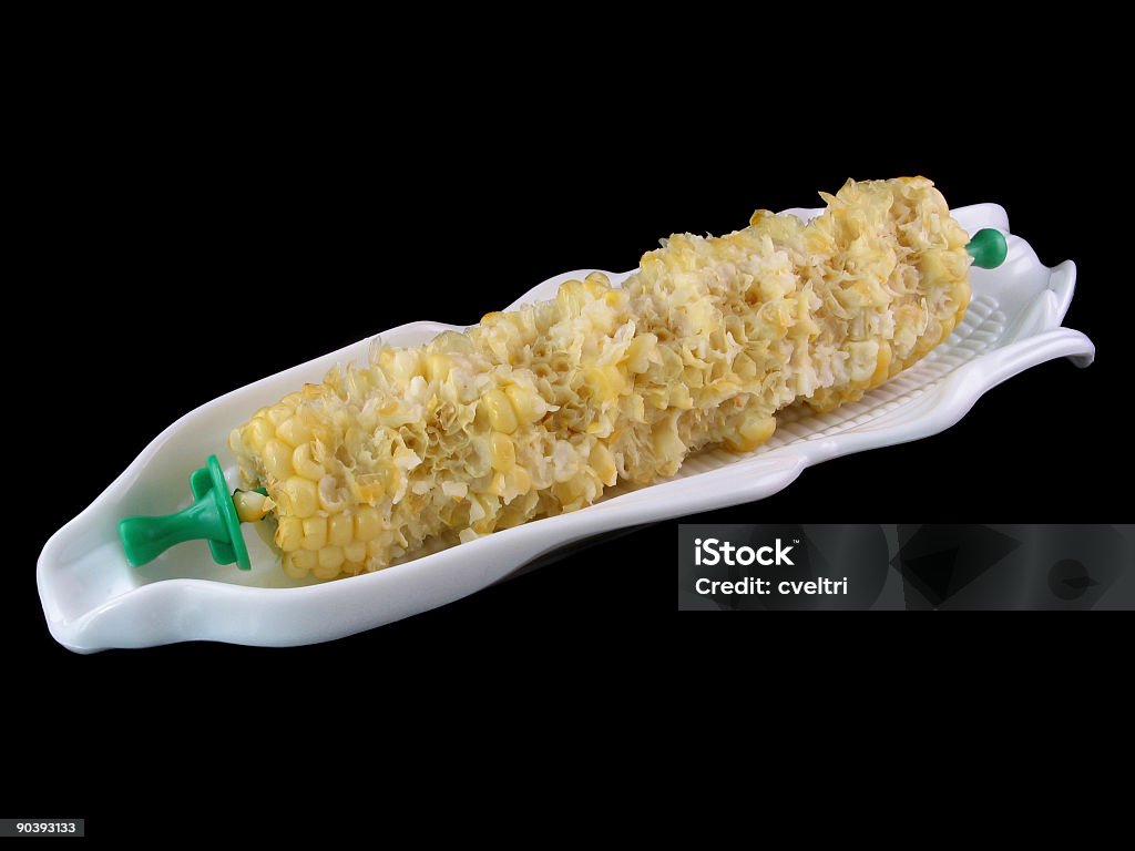 Corn on the Cob Eaten  Black Background Stock Photo