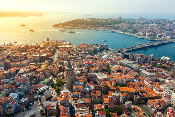 Istanbul views Istanbul views from Helicopter. Galata tower in İstanbul. galata tower photos stock pictures, royalty-free photos & images