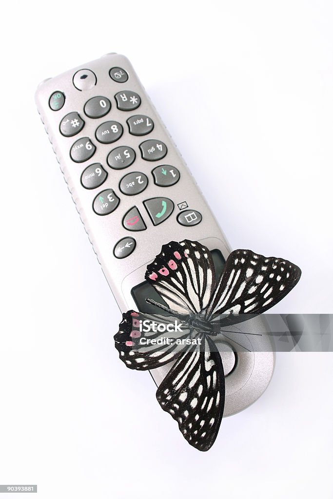 Farfalla con telefono - Foto stock royalty-free di Ala di animale