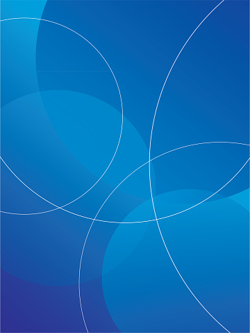 Vector illustration of an abstract gradient blue background with line circles on it.