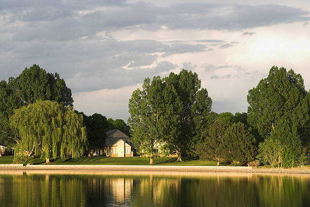 istock Stormy sunset by the lake 90394341