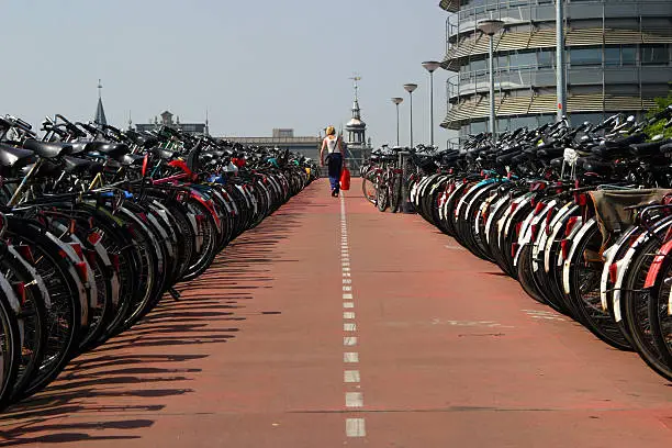 Hundreds of bicycles parked up in a special parking area