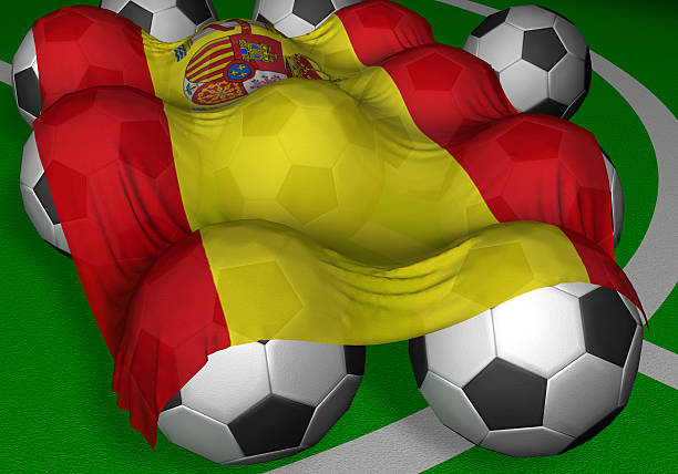 istock 3D-rendering Spain flag and soccer-balls 90395549