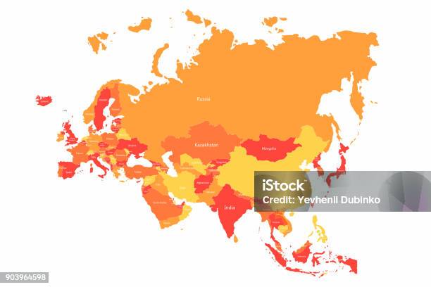 Eurasia Vektorkarte Mit Ländergrenzen Abstrakt Rot Und Gelb Eurasia Länder Auf Der Karte Stock Vektor Art und mehr Bilder von Karte - Navigationsinstrument