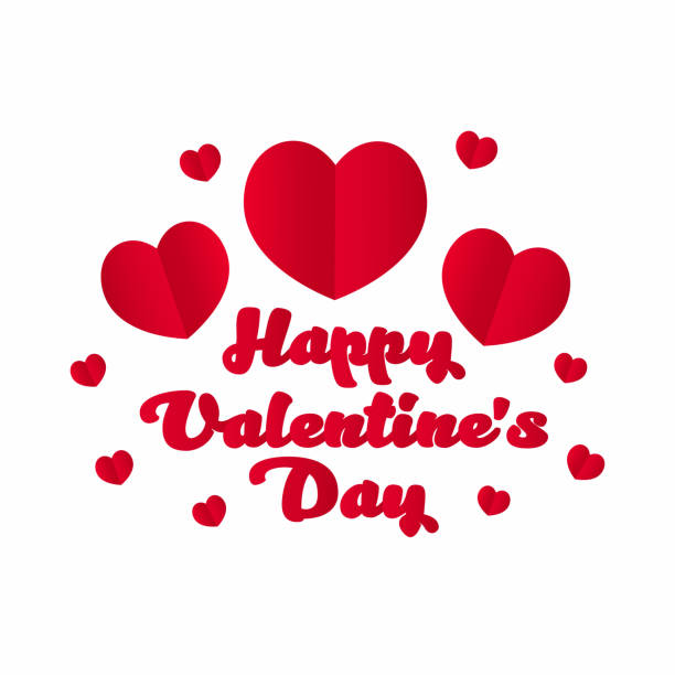 Happy Valentines Day Red Hearts With Lettering On White Background