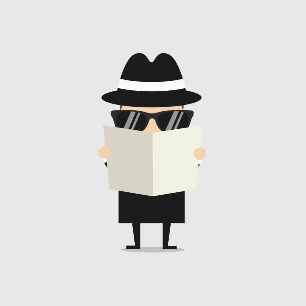 ilustrações de stock, clip art, desenhos animados e ícones de detective spying through newspaper - infiltration