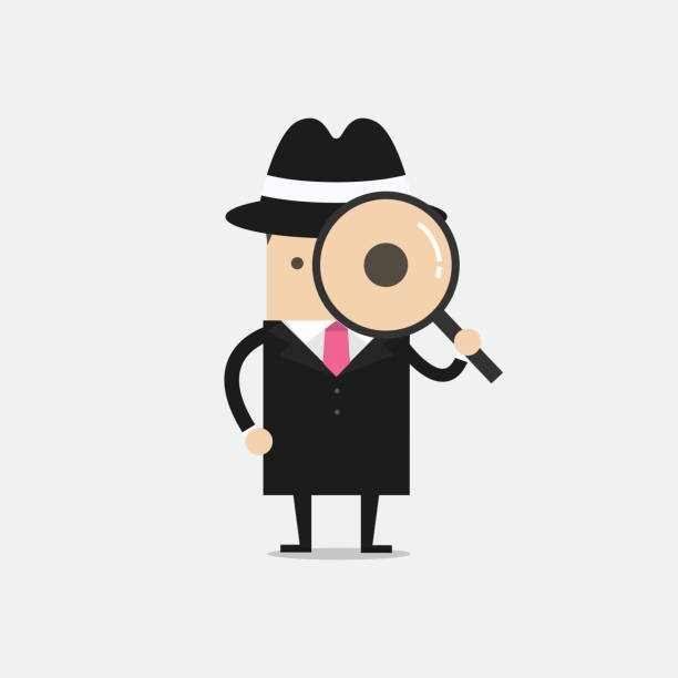 Detective holding a magnifying glass. Detective holding a magnifying glass. vector detective illustrations stock illustrations