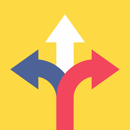 Three arrows pointing in different directions. Choose the way concept. Vector
