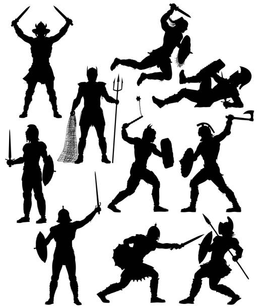 illustrazioni stock, clip art, cartoni animati e icone di tendenza di gladiatore silhouette - gladiator sword warrior men