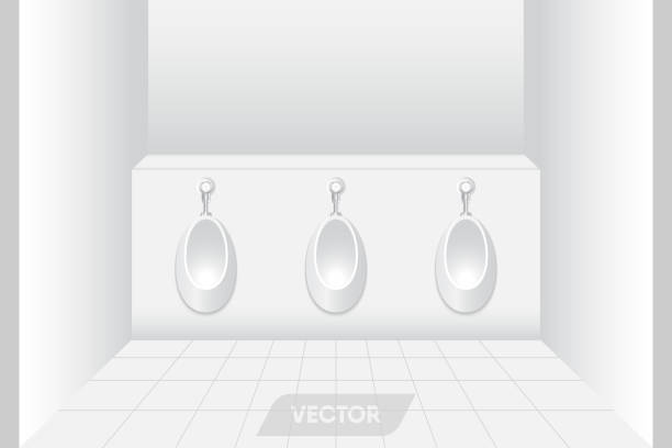 Ceramic urinals in mens resting room, Interior restroom and decoration, Vector, Illustration Ceramic urinals in mens resting room., Interior restroom and decoration, Vector, Illustration. flushing valve public restroom toilet stock illustrations