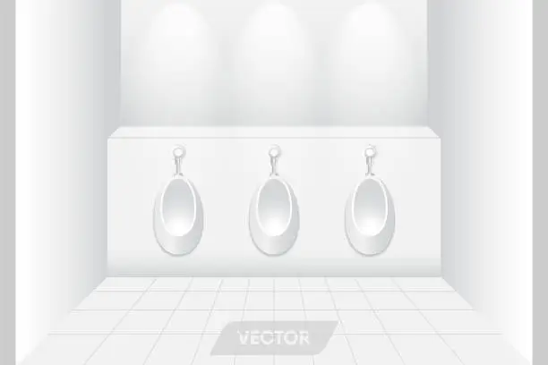 Vector illustration of Ceramic urinals in mens resting room, Interior restroom and decoration, Vector, Illustration